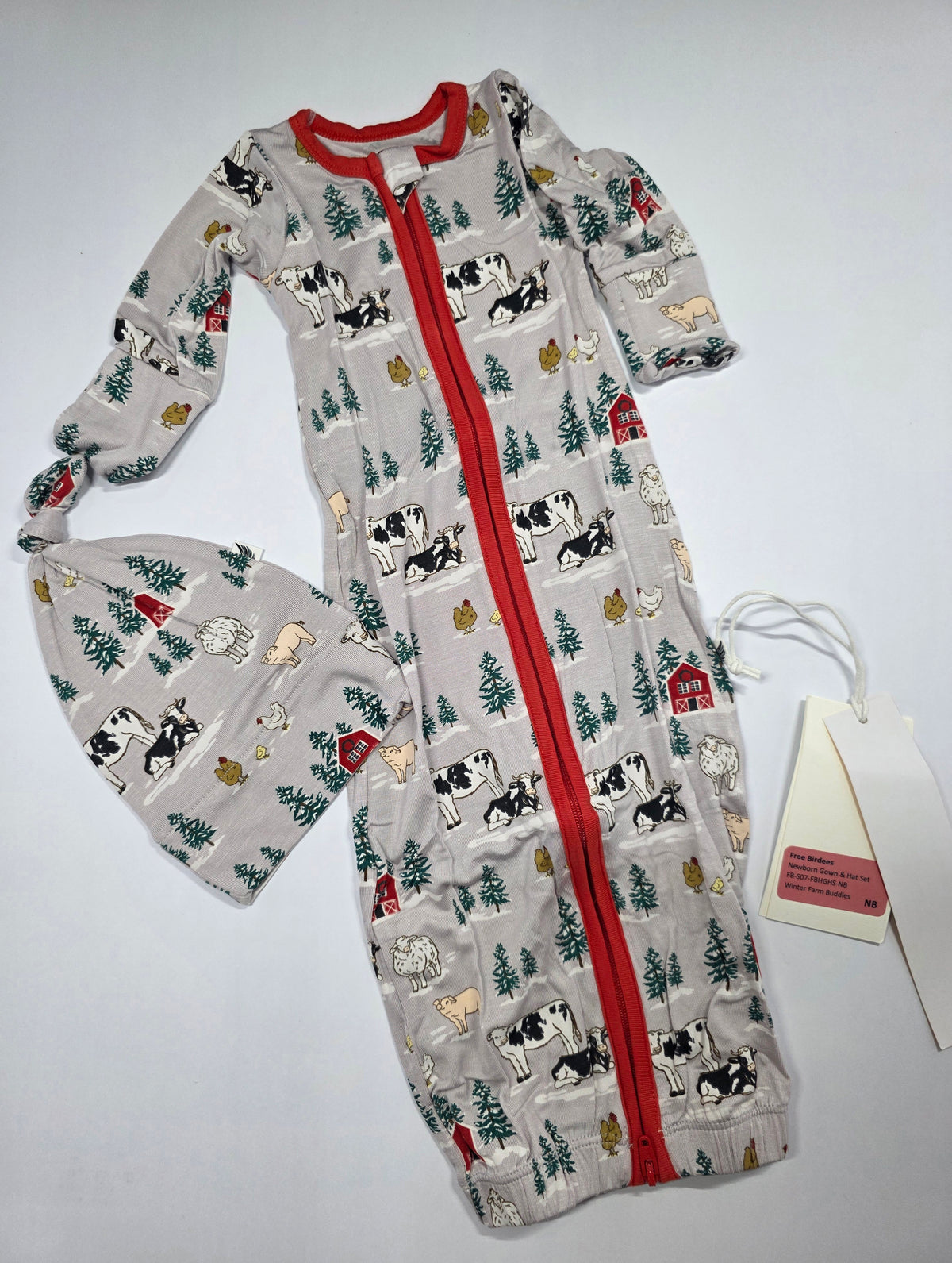 Free Birdees Winter Farm Buddies Newborn Gown & Hat Set