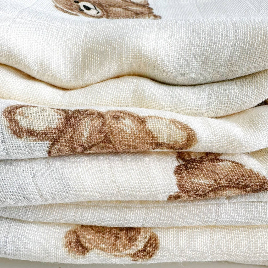 Bamboo Muslin Swaddle Baby Blanket (Teddy Bear)