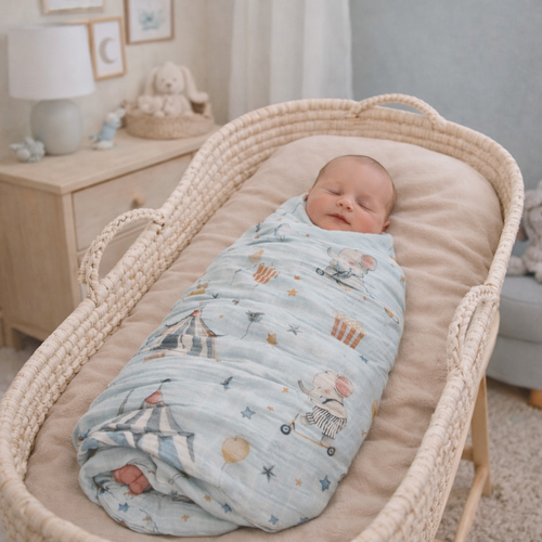 Bamboo Muslin Swaddle Blanket (Circus)