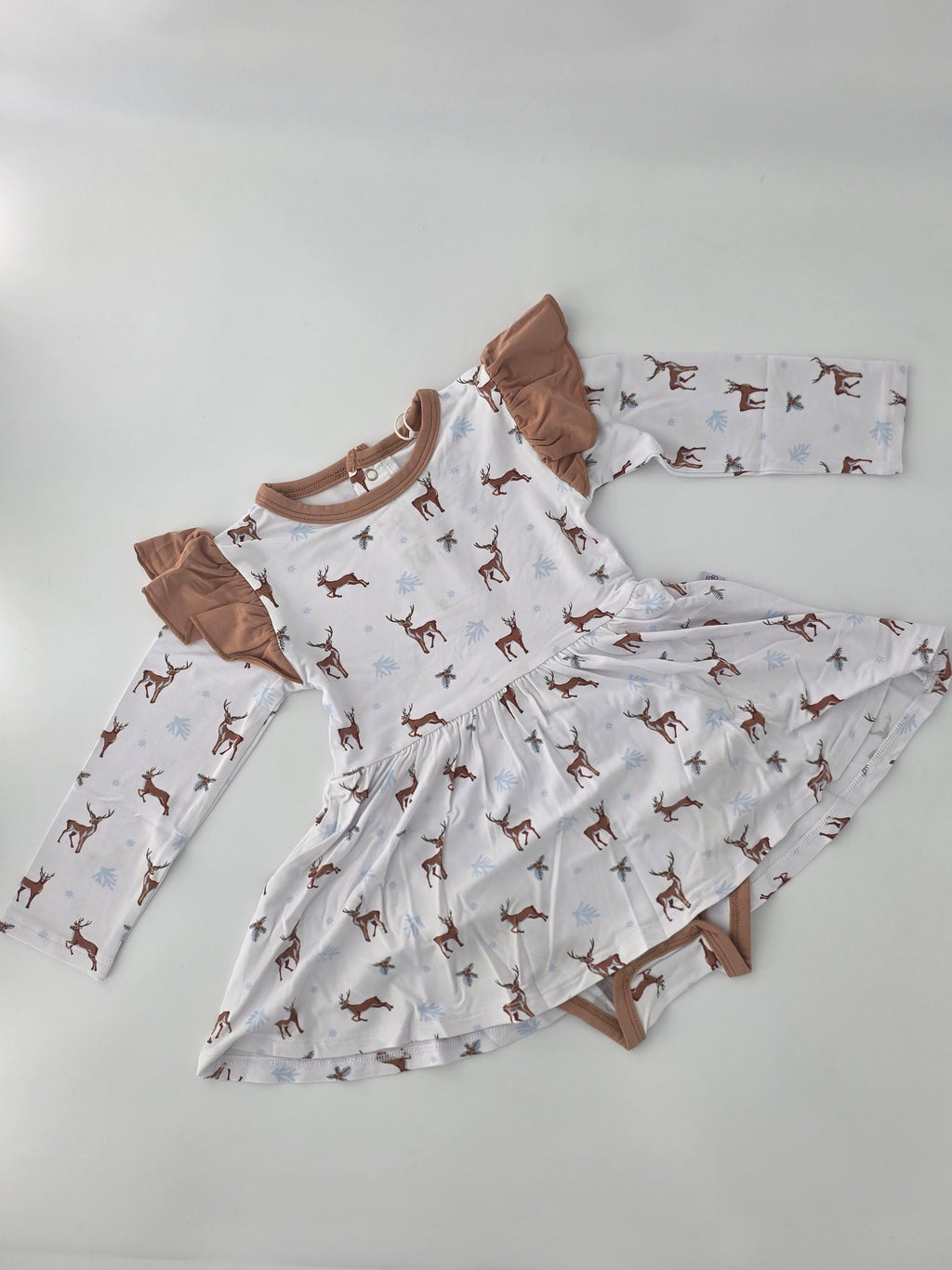 Bubble Baby Reindeer Long Sleeve Bodysuit Flutter Dress