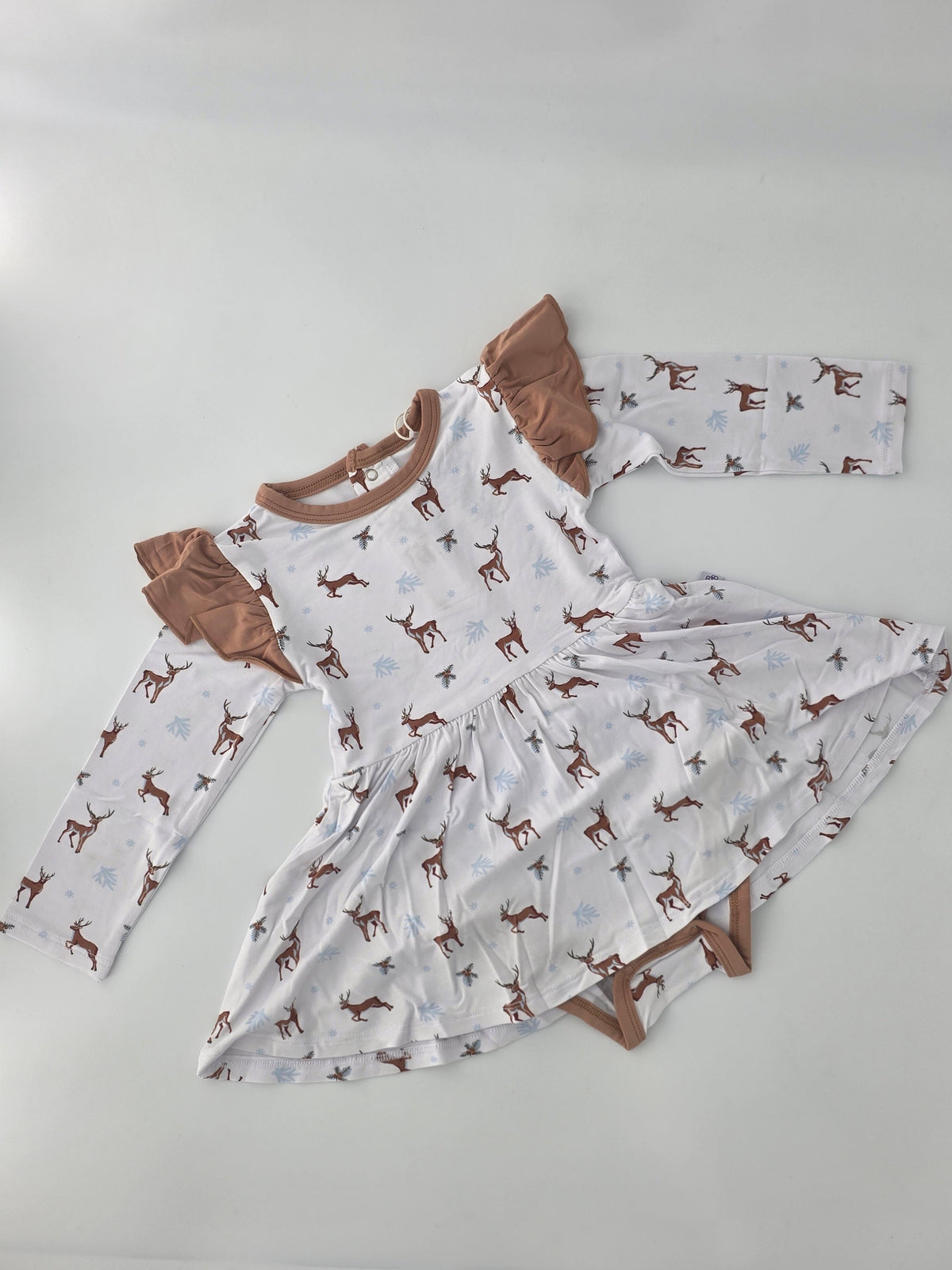 Bubble Baby Reindeer Long Sleeve Bodysuit Flutter Dress