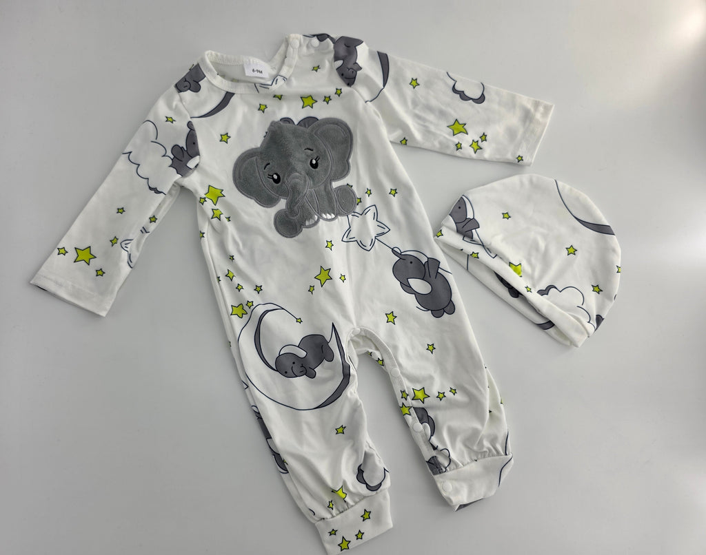 Elephant Moon & Stars Romper with Hat
