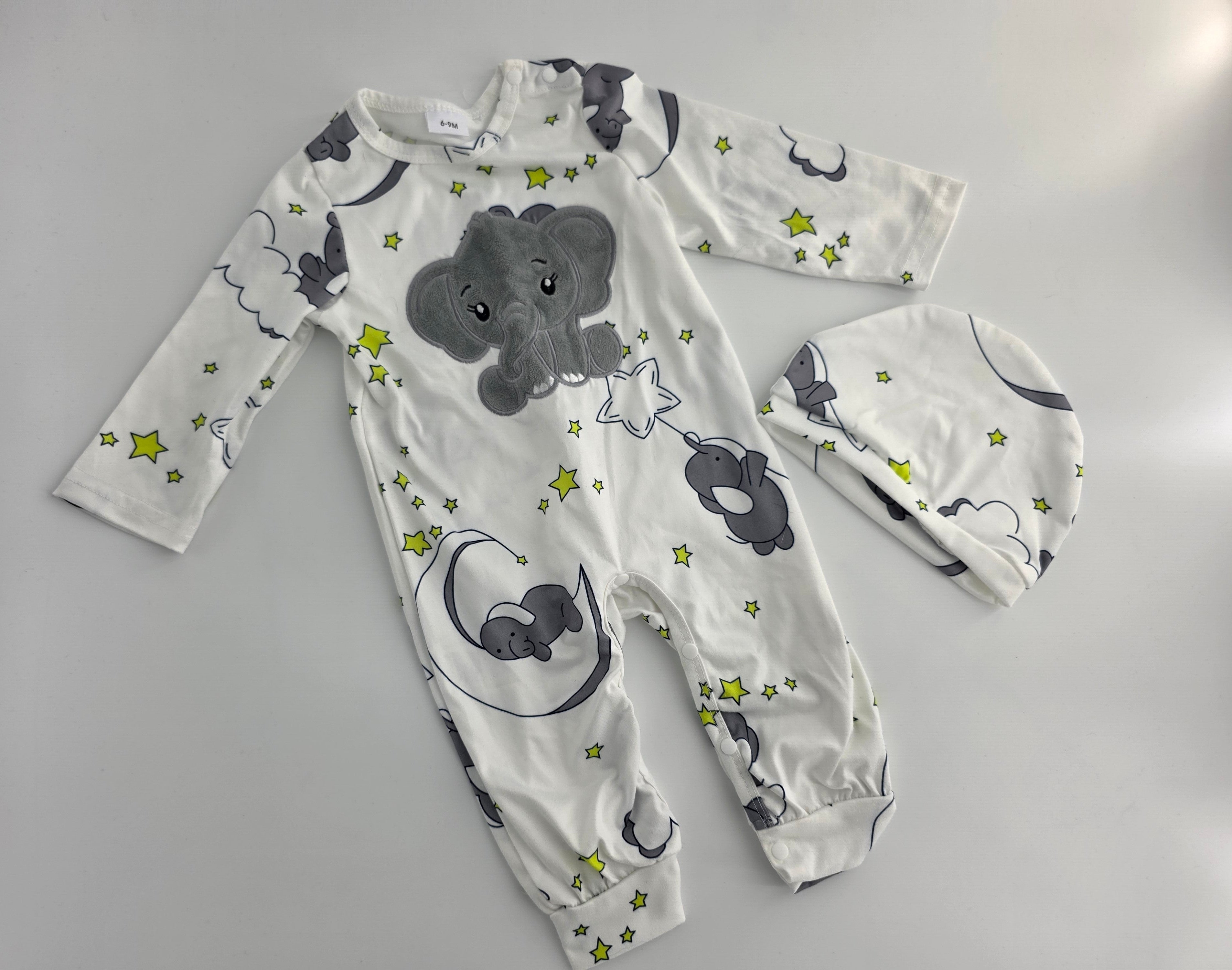 Elephant Moon & Stars Romper with Hat