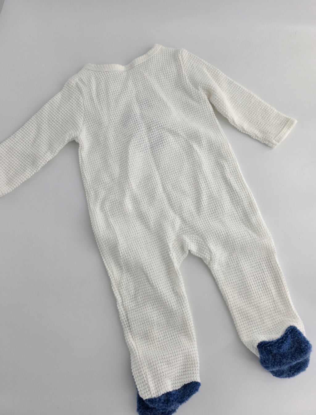 Blue Teddy Bear Waffle-Knit Romper – 6–9M