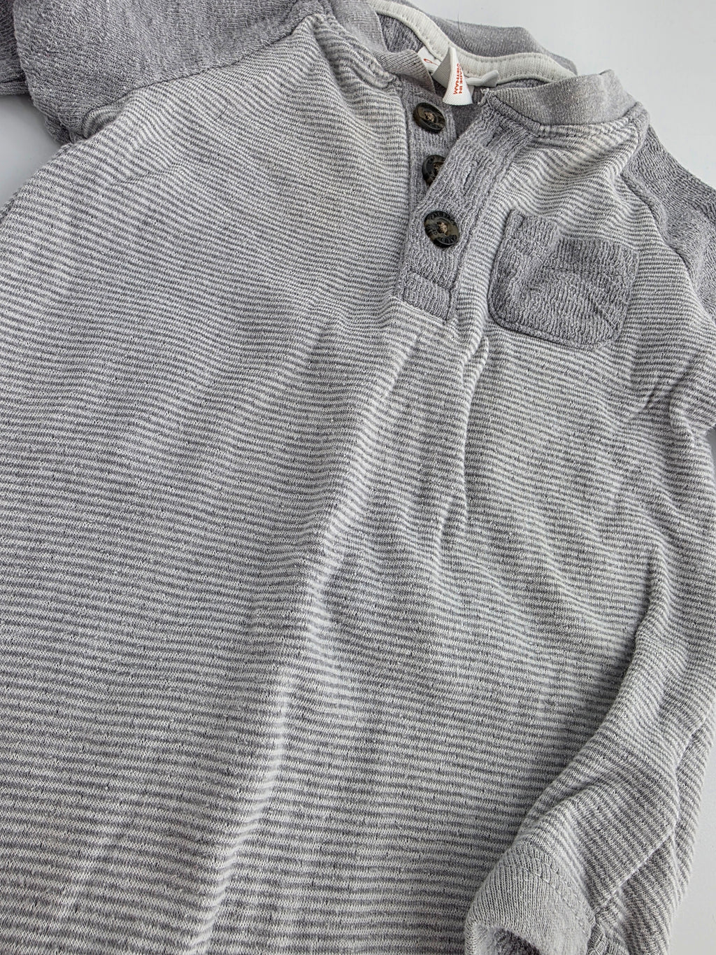Cat & Jack Gray Striped Henley Bodysuit – 6–9M