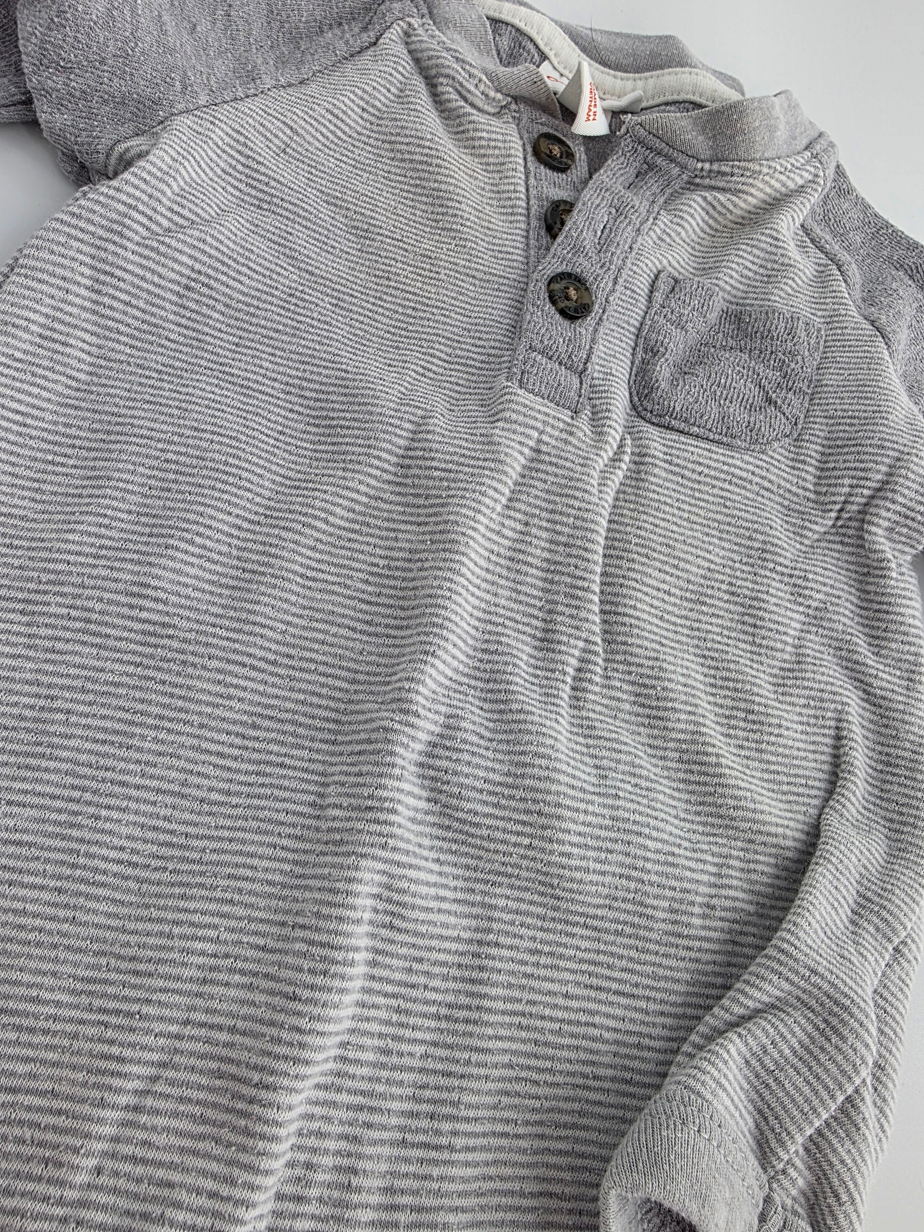 Cat & Jack Gray Striped Henley Bodysuit – 6–9M