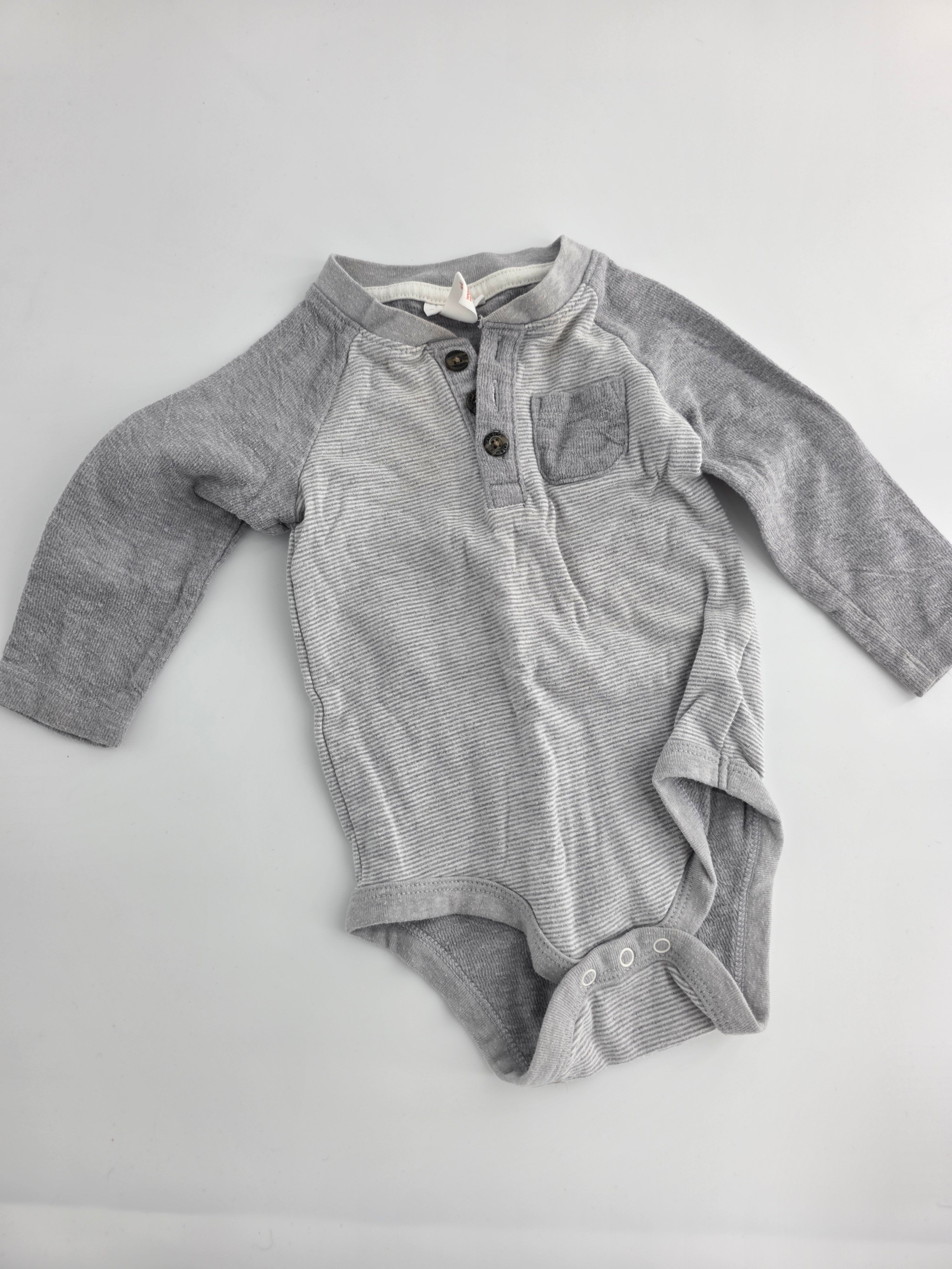 Cat & Jack Gray Striped Henley Bodysuit – 6–9M