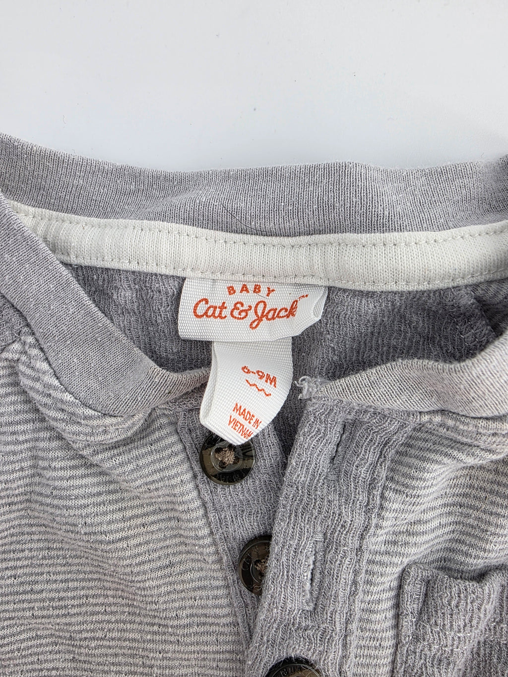 Cat & Jack Gray Striped Henley Bodysuit – 6–9M