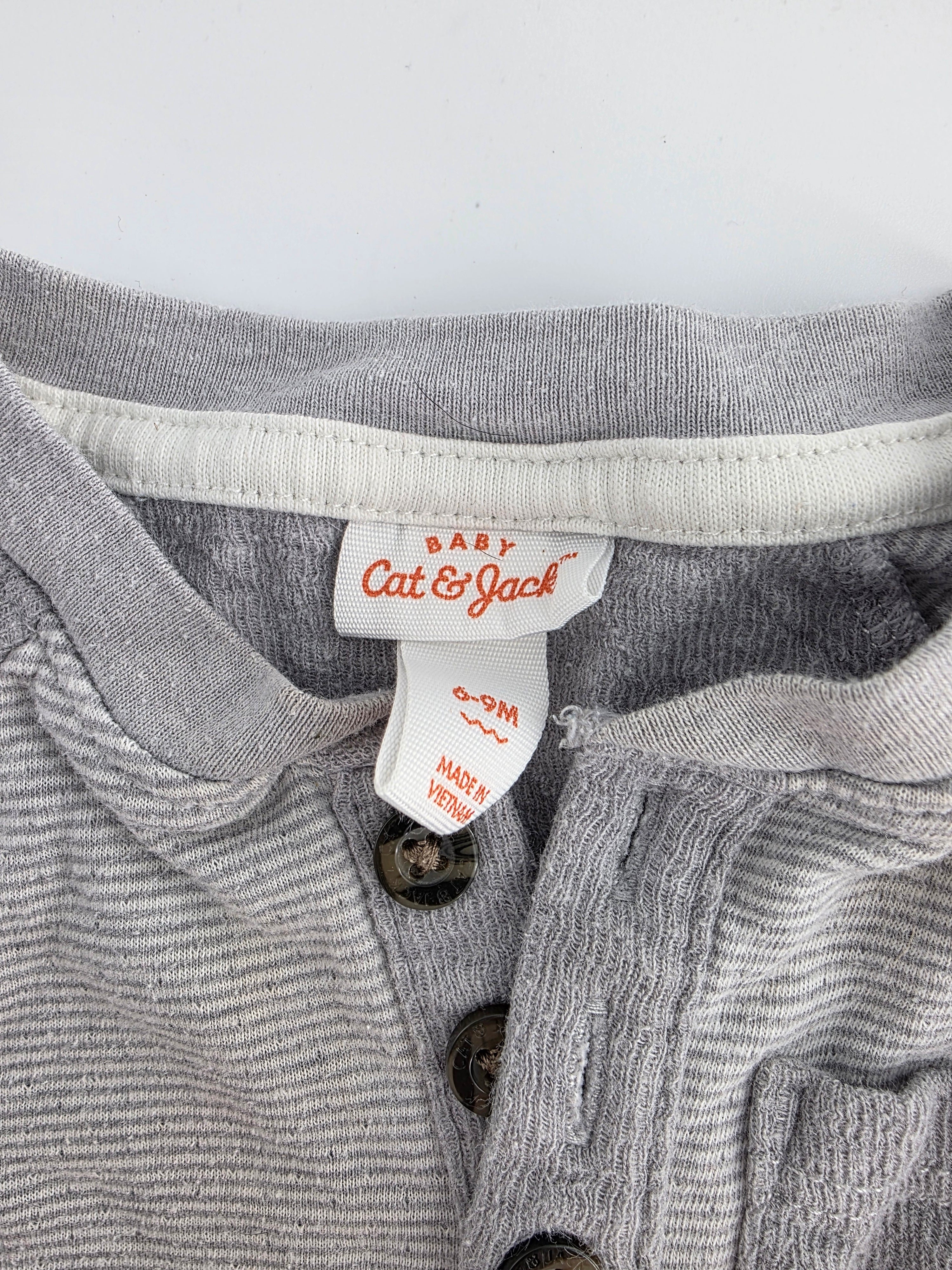 Cat & Jack Gray Striped Henley Bodysuit – 6–9M
