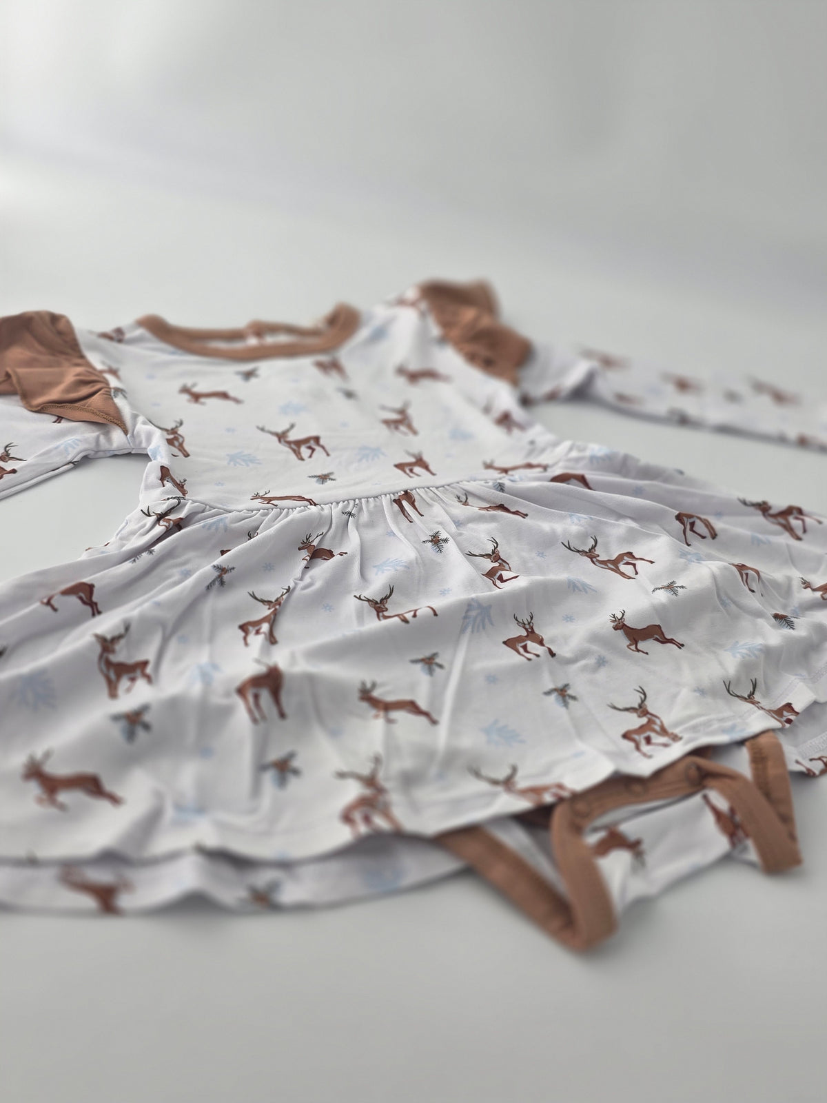 Bubble Baby Reindeer Long Sleeve Bodysuit Flutter Dress