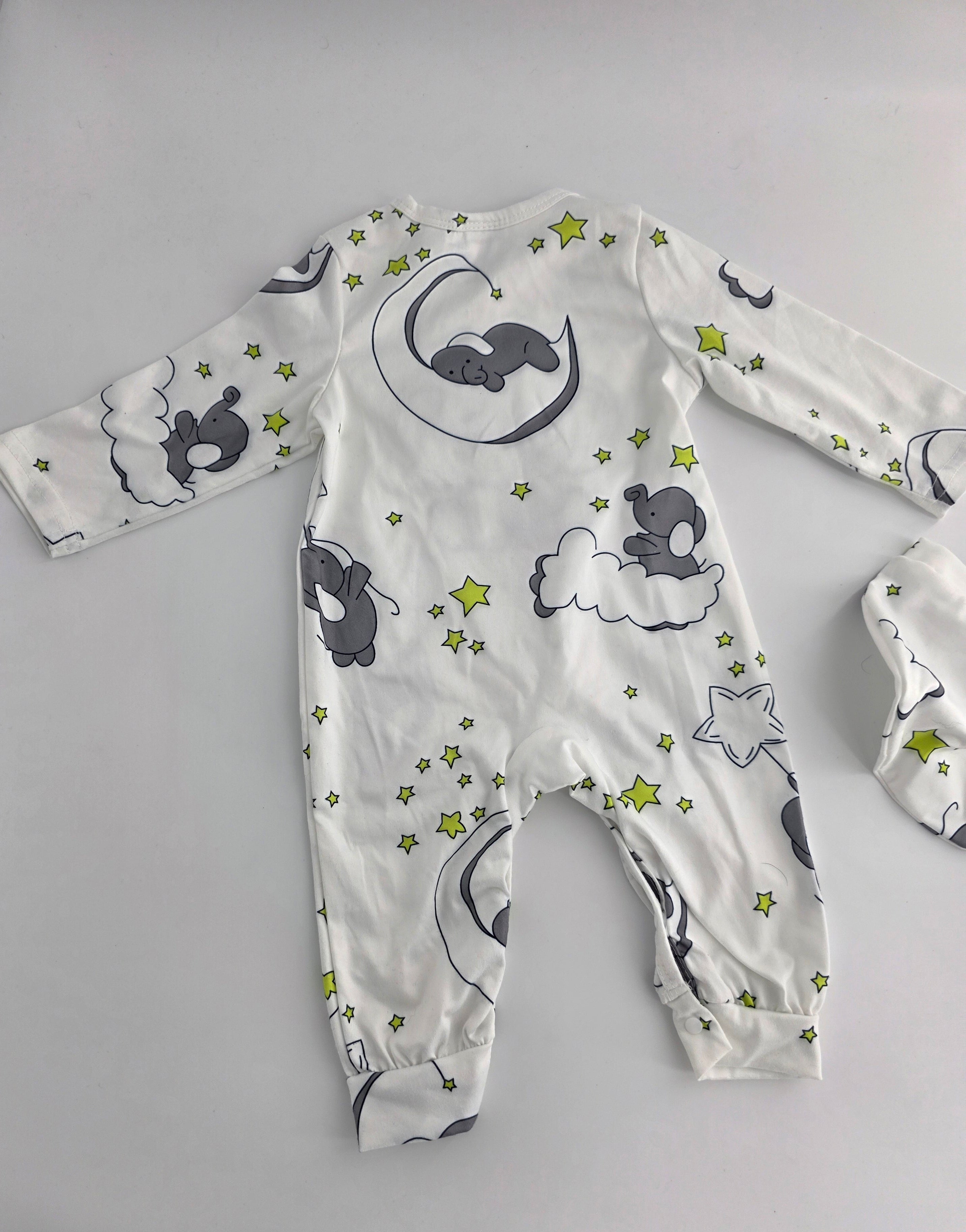 Elephant Moon & Stars Romper with Hat