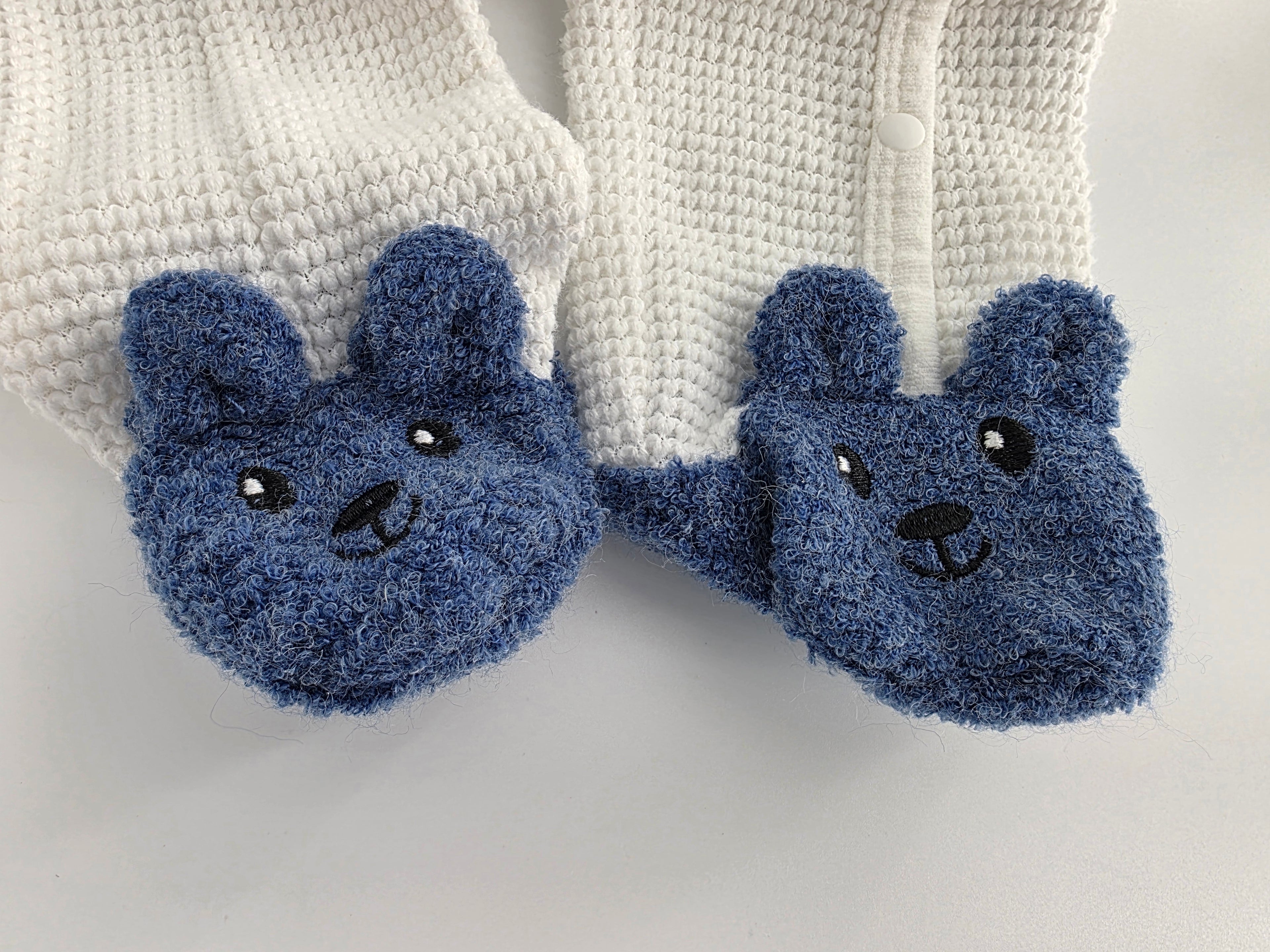 Blue Teddy Bear Waffle-Knit Romper – 6–9M